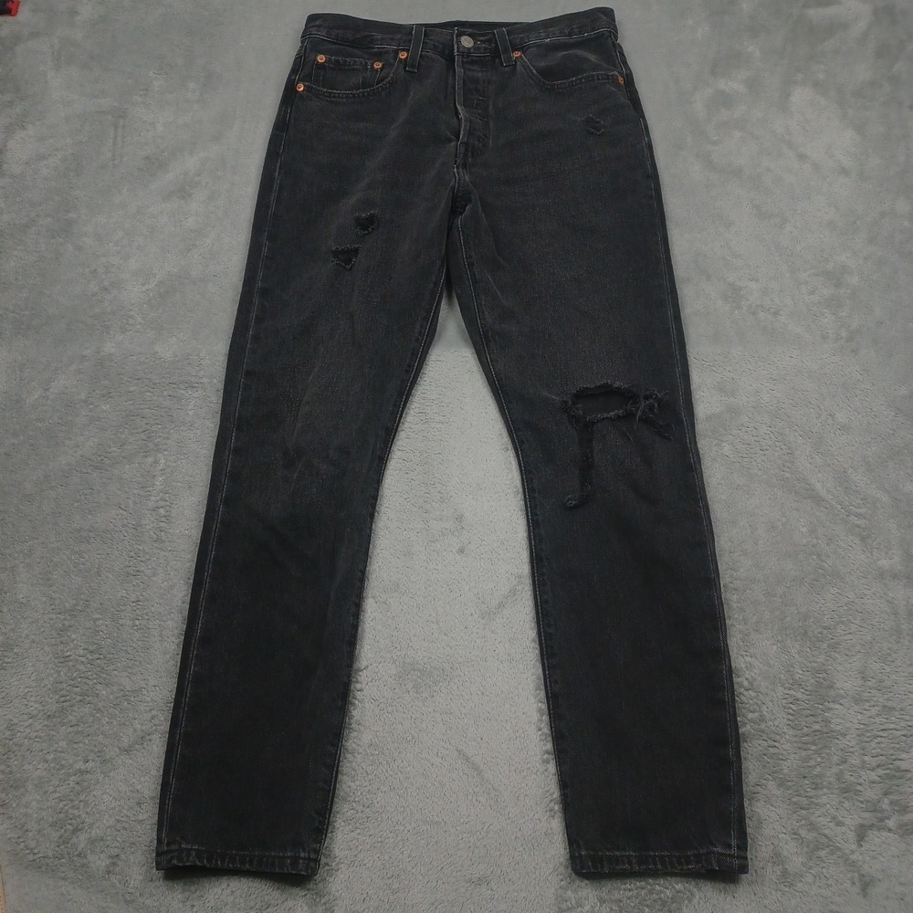 Levis 501 Jeans Womens 28 Black Denim Straight Modern Distressed Premium